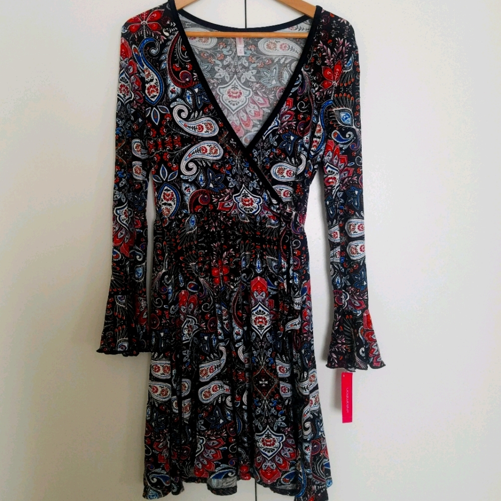 Xhilaration Black Printed Wrap Dress
